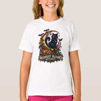 Camiseta Blooms da Meia-Noite Gato Preto Halloween