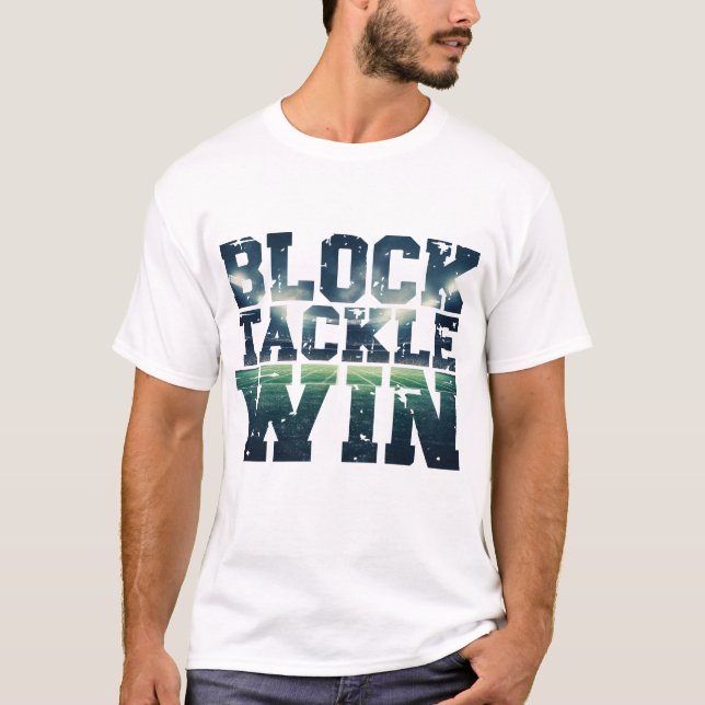 Camiseta Bloquear Tackle Win T-Shirt Futebol Champion Tee (Frente)