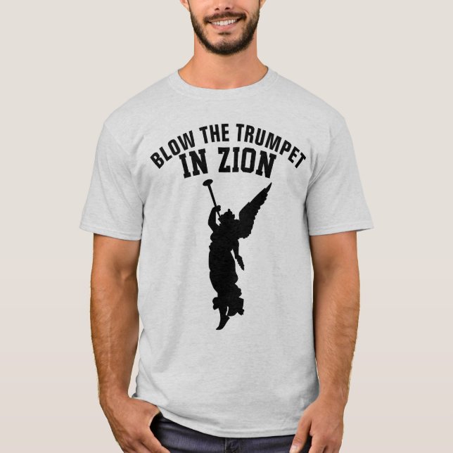 Camiseta BLOQUEIA O TRUMPET EM ZION, T-Shirts Cristãs (Frente)