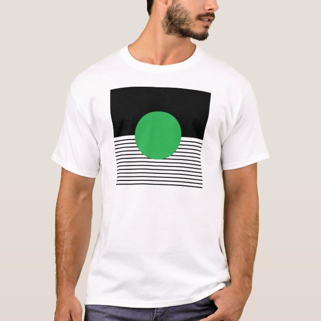 Camiseta Bloqueio Branco Preto e Círculo Verde (Frente)