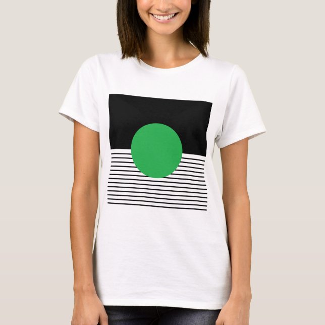 Camiseta Bloqueio Branco Preto e Círculo Verde (Frente)