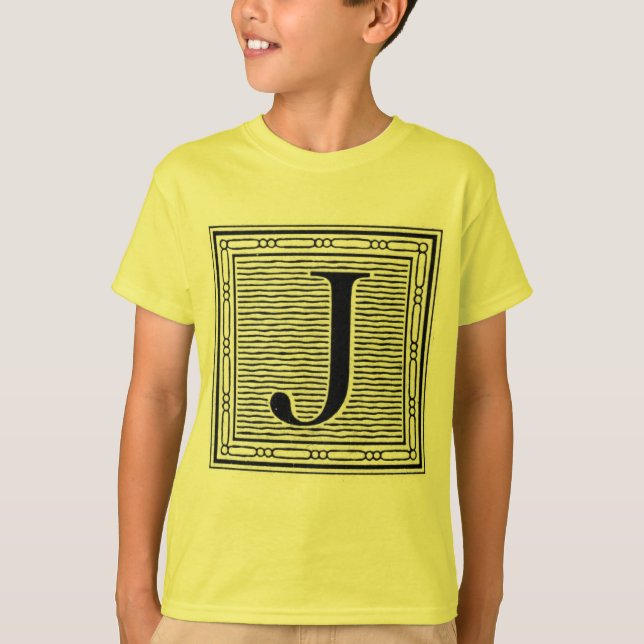 Camiseta Bloqueio - Letra "J" - bloco de madeira - inicial (Frente)
