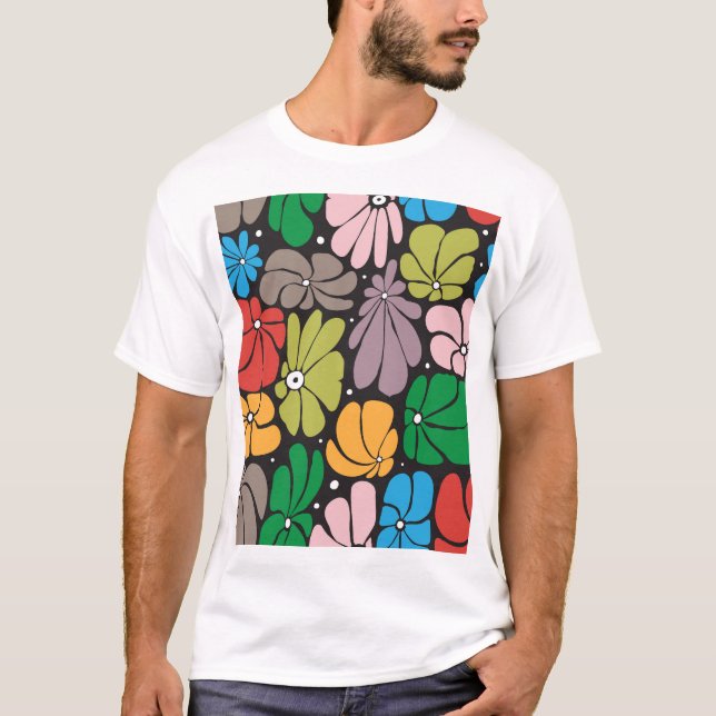 Camiseta Blossomas Grandes Retro Floral Sem Vista (Frente)