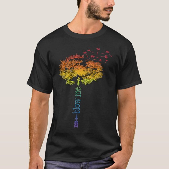 Camiseta Blow Me Dandelion Just Tattoo Arrow Breathe Rainbo (Frente)