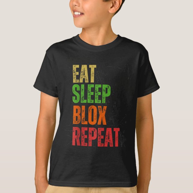 Camiseta Blox Gaming Tee, Eat Sleep Blox Repeat, Kids Gamin (Frente)
