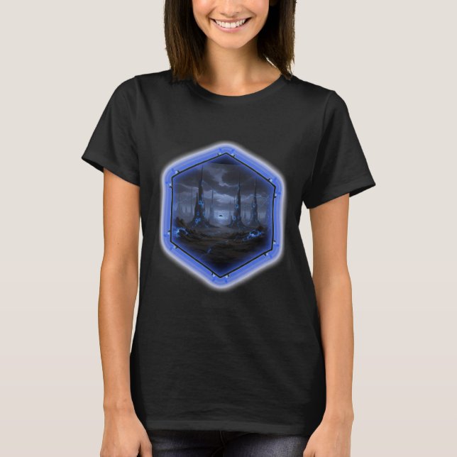 Camiseta Blue Alien Landscape With Mandelbrot (Frente)
