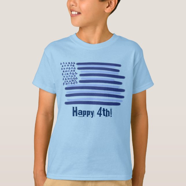 Camiseta Blue American flag boys 4 de julho (Frente)