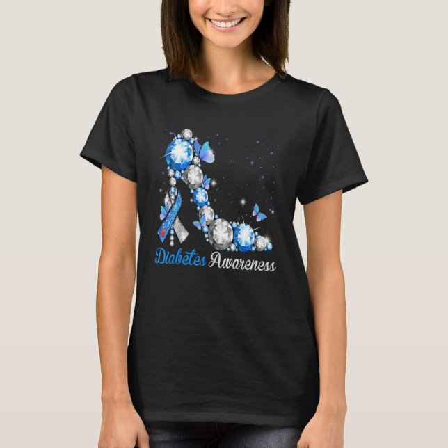 Camiseta Blue And Grey Ribbon High Heel Diabetes Awareness (Frente)