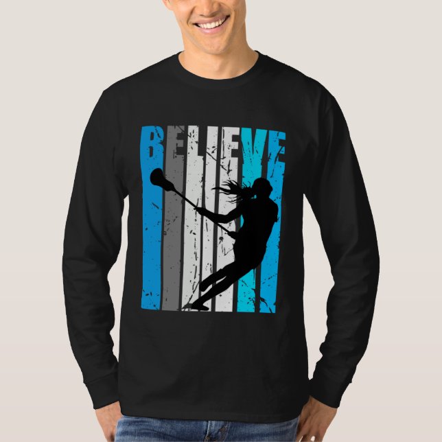 Camiseta Blue Believe Lacrosse Motivational Girls Team Retr (Frente)