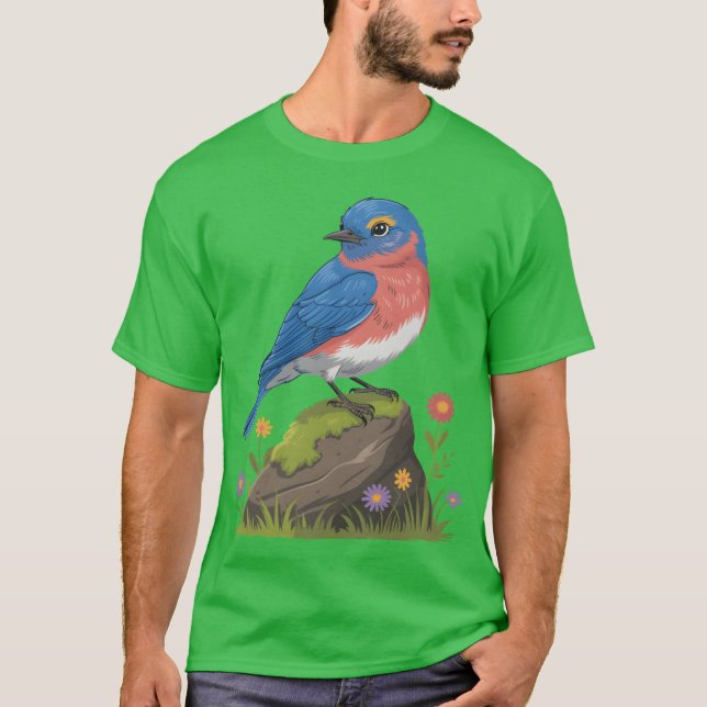 Camiseta Blue Bird On Rock With Flowers friends (Frente)