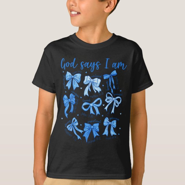 Camiseta Blue Bow God Say I Am Christian Girl Women Bible V (Frente)