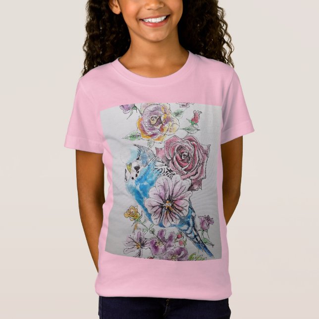 Camiseta Blue Budget & Rosa vermelha Flores Girls T Shirt (Frente)