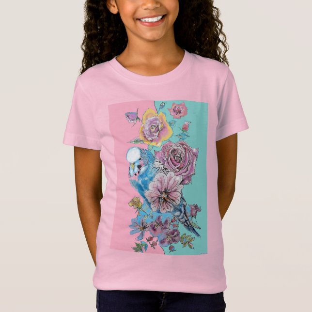 Camiseta Blue Budget Watercolor Rosas vermelhas florais Rap (Frente)