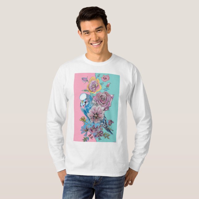 Camiseta Blue Budget Watercolor Rosas vermelhas floral (Frente Completa)