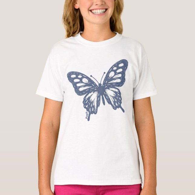 Camiseta Blue Butterfly Minimal Nature Art by Papil (Frente)