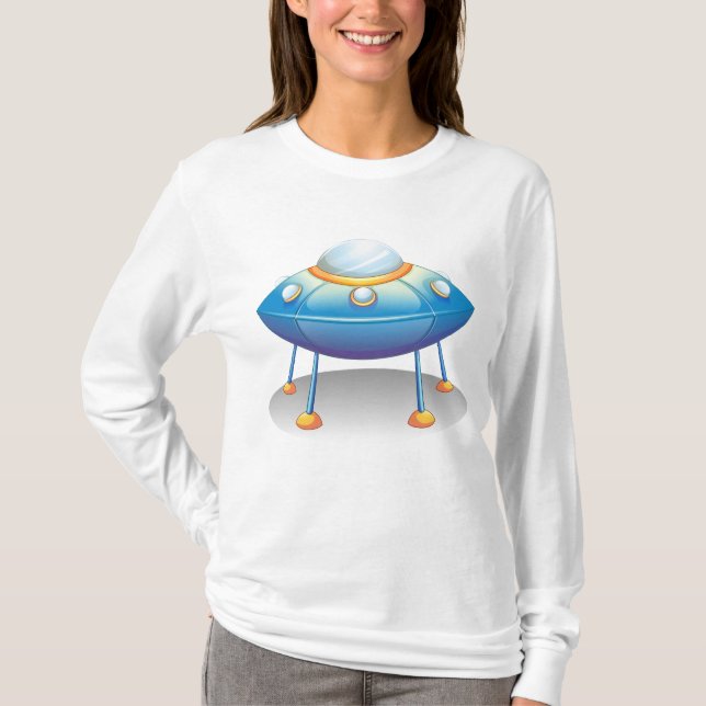 Camiseta Blue Cartoon UFO Spaceship Fun Sci-Fi (Frente)