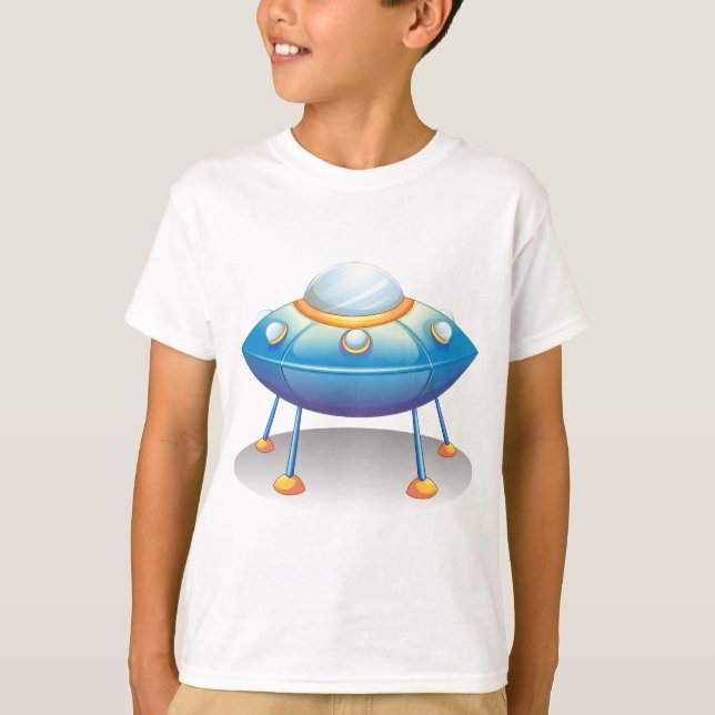 Camiseta Blue Cartoon UFO Spaceship Fun Sci-Fi (Frente)