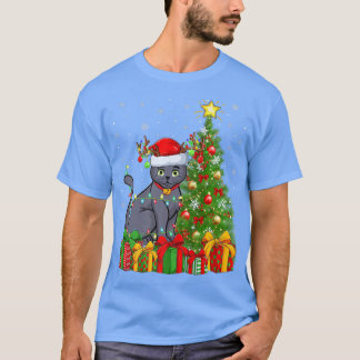 Camiseta Blue Cat Russo Iluminação Xmas Árvore Russa Azul C