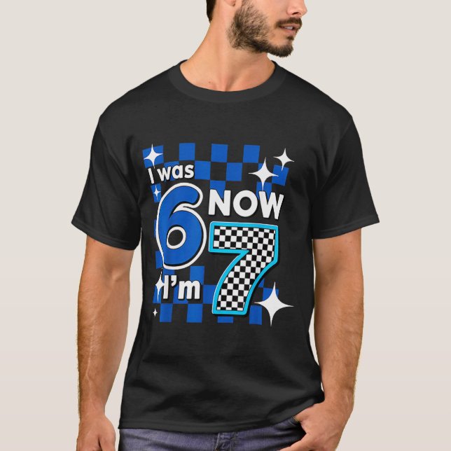 Camiseta Blue Checkered I Was 6 Now I'm 7 Birthday  (Frente)