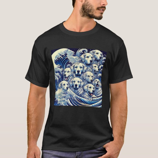 Camiseta Blue Dogs Wave Japanese Art Women Men Kids Anime G (Frente)