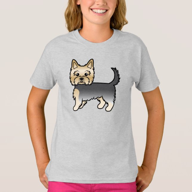 Camiseta Blue E Dourado Yorkshire Terrier Yorkie Cartoon Do (Frente)