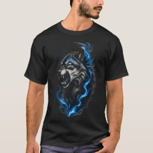 Camiseta Blue Fire Wolf Fantasia Gráfica de Lobo