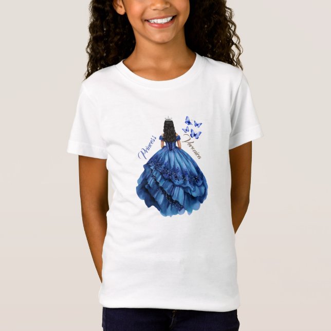 Camiseta Blue Floral Princess Girl Festa de aniversário (Frente)
