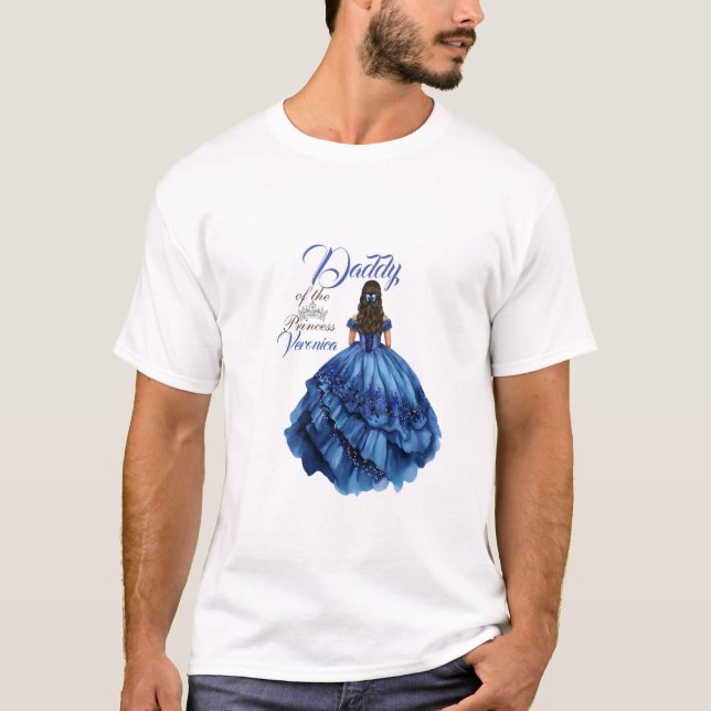 Camiseta Blue Floral Princess Girl Festa de aniversário (Frente)