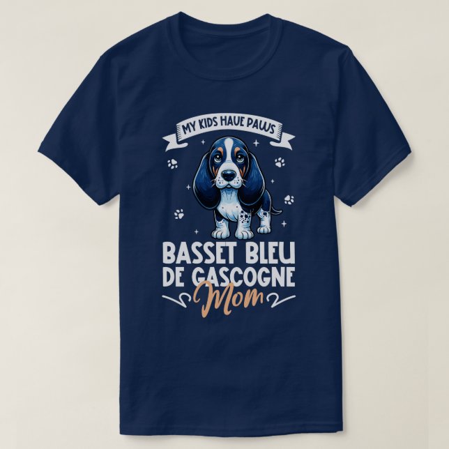 Camiseta Blue Gascony Basset Mãe (Frente do Design)