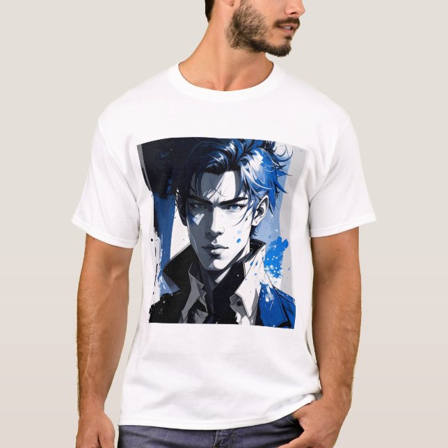 Camiseta Blue Gaze – Stylized Portrait in Paint and Motion (Frente)
