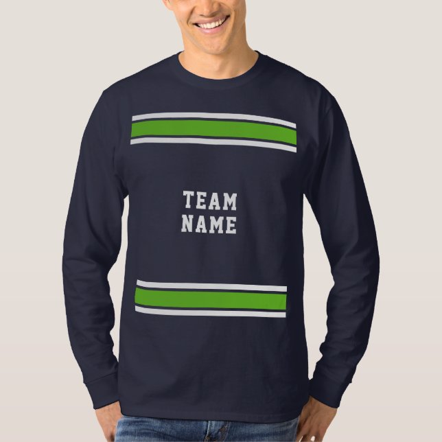 Camiseta Blue Green White Jersey Team Name Long Sleeve (Frente)