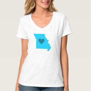 Camiseta Blue Heart in State Missouri Outline