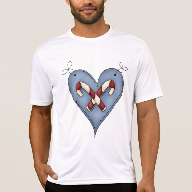 Camiseta Blue Heart with Candy Canes Country Christmas (Frente)