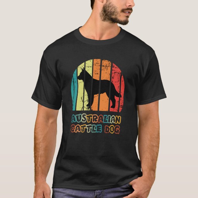 Camiseta Blue Heeler - australiano Cattle Dog Vintage Sunse (Frente)