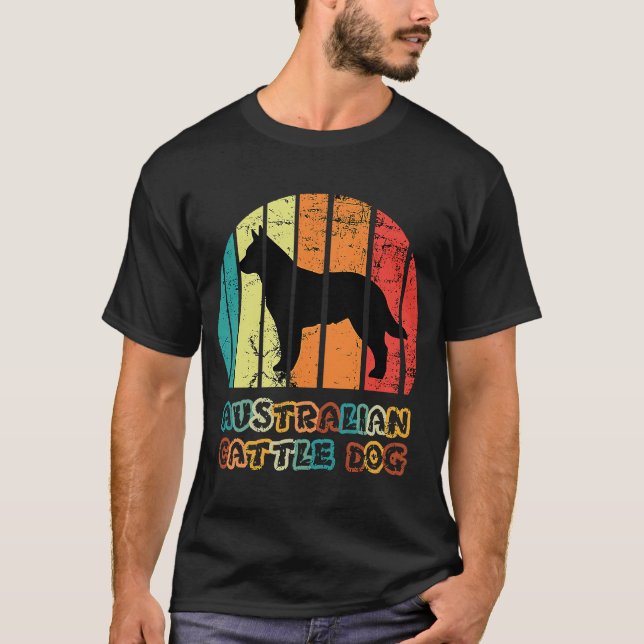 Camiseta Blue Heeler - australiano Cattle Dog Vintage Sunse (Frente)