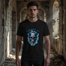Camiseta Blue Horned Skull "Conquer All" Graphic T-Shirt