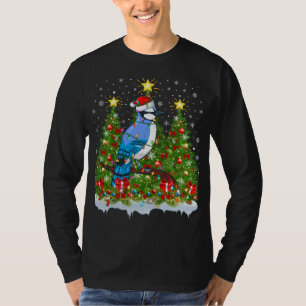 Camiseta Blue Jay Bird Luzes Papais noeis Blue Jay Natal