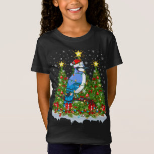 Camiseta Blue Jay Bird Luzes Papais noeis Blue Jay Natal