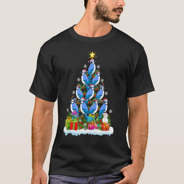 Camiseta Blue Jay Bird  Xmas Holiday Blue Jay Christmas Tre (Frente)