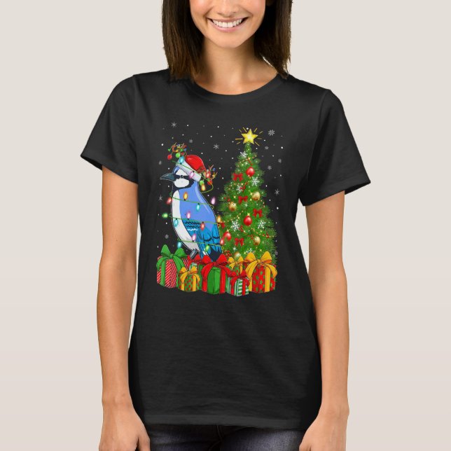 Camiseta Blue Jay Bird   Xmas Holiday Santa Blue Jay Christ (Frente)