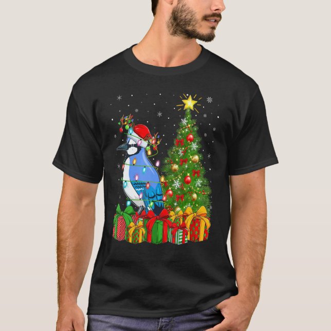 Camiseta Blue Jay Bird   Xmas Holiday Santa Blue Jay Christ (Frente)