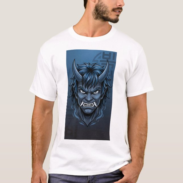 Camiseta Blue Korean Dokkaebi Oni Mask (Frente)