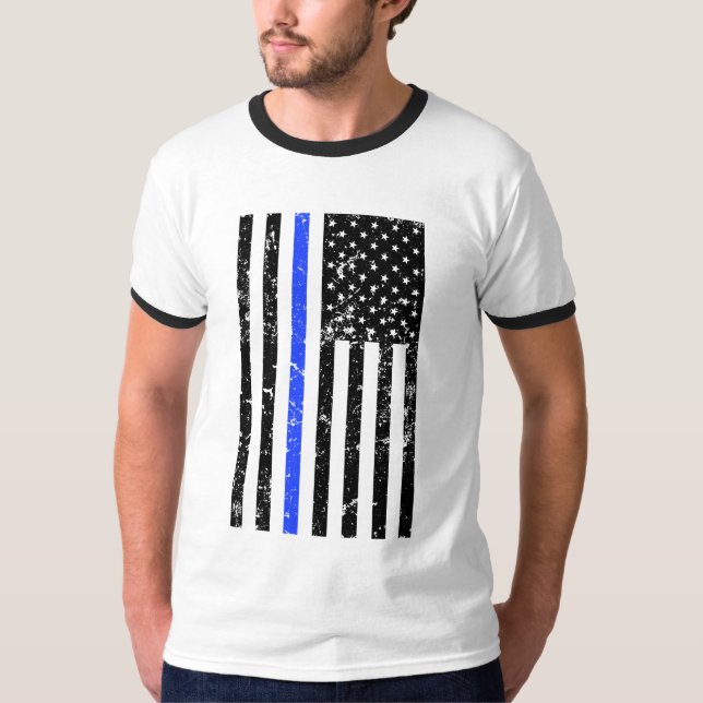 Camiseta Blue Line fino - agente da polícia - bandeira (Frente)