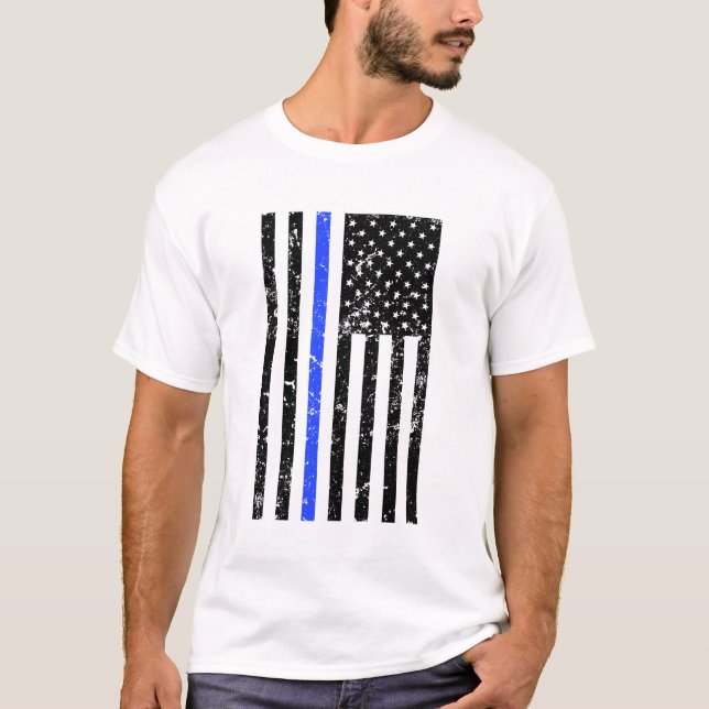 Camiseta Blue Line fino - bandeira dos EUA - polícia (Frente)
