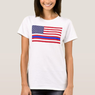 Camiseta "BLUE LINE FINO na BANDEIRA "