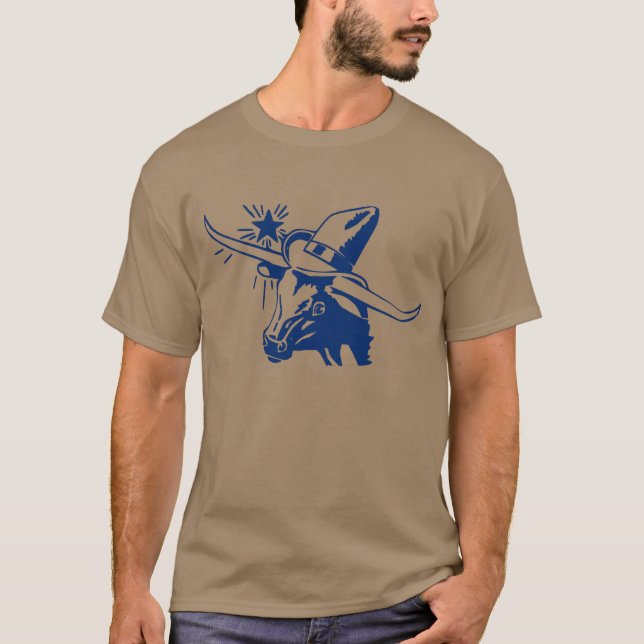 Camiseta Blue Longhorn Steer com chapéu de cowboy (Frente)