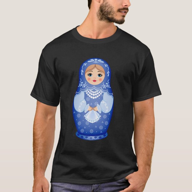 Camiseta Blue Matryoshka - Boneca Nidificadora Russa (Frente)