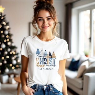 Camiseta Blue Modern Trees Christian Jesus Nome do Natal