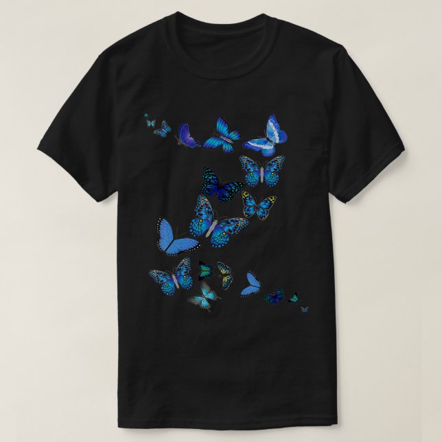 Camiseta Blue Morpho Butterfly Swarm  (Frente do Design)