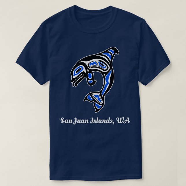 Camiseta Blue Native American San Juan Islands WA Orca Kill (Frente do Design)